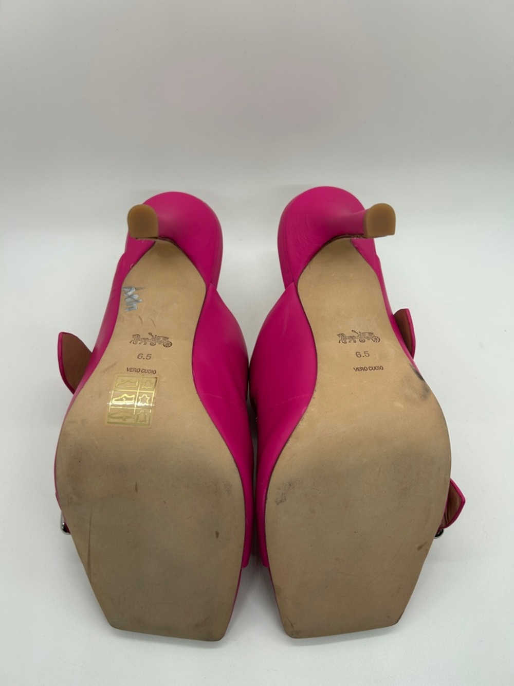 COACH Bright Pink Leather Double-Buckle Slide Stiletto Heels Shoes *Size 6.5* 🌸🌸 - Picture 8 of 9